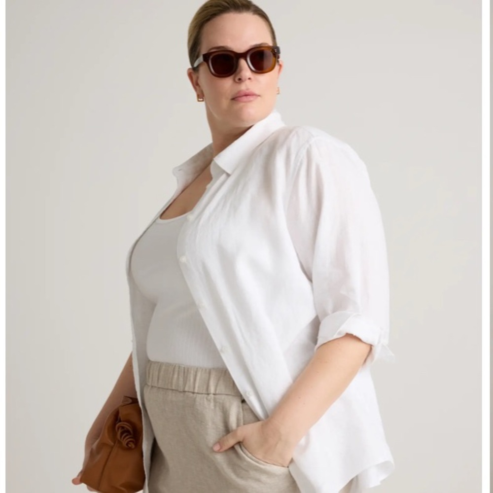 Quince, Long Sleeve Linen Button-up, White, Med